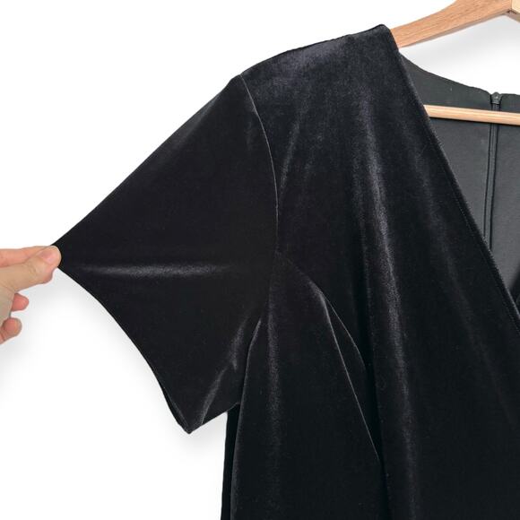 Vintage Ultra Dress Black Velour Stretchy V Neck Maxi Dress Women's Size 16 - Picture 5 of 12